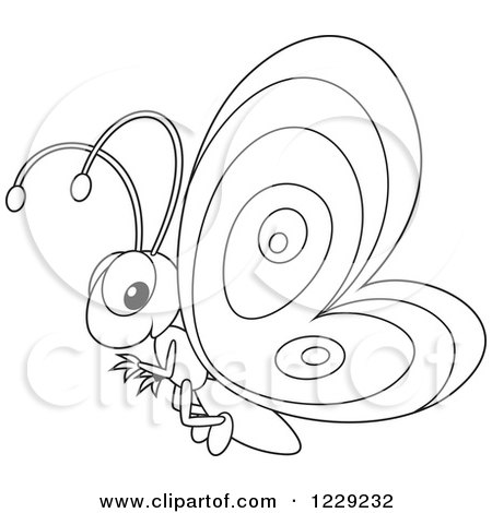 Clipart of an Outlined Happy Butterfly - Royalty Free Vector Illustration by Alex Bannykh