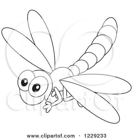 Clipart of an Outlined Happy Dragonfly - Royalty Free Vector Illustration by Alex Bannykh