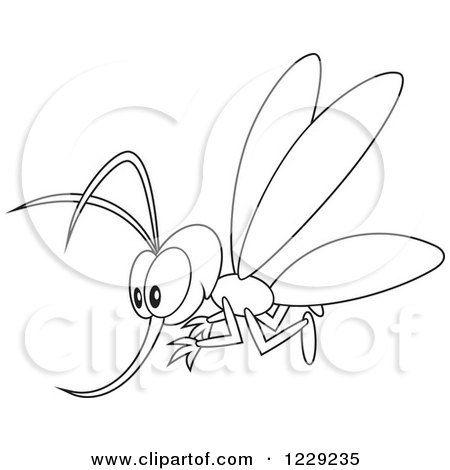 Clipart of an Outlined Happy Mosquito - Royalty Free Vector Illustration by Alex Bannykh