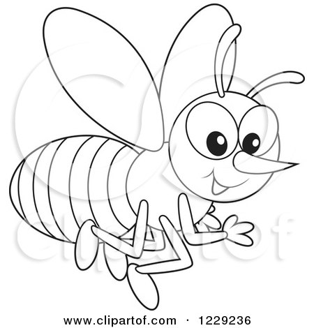 Clipart of an Outlined Happy Bee - Royalty Free Vector Illustration by Alex Bannykh