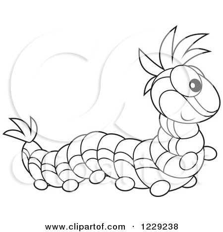 Clipart of an Outlined Happy Caterpillar - Royalty Free Vector Illustration by Alex Bannykh
