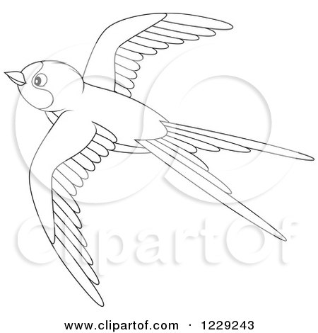 Clipart of an Outlined Cute Martin Bird Flying - Royalty Free Vector Illustration by Alex Bannykh
