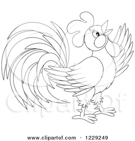 Clipart of an Outlined Cute Rooster - Royalty Free Vector Illustration by Alex Bannykh