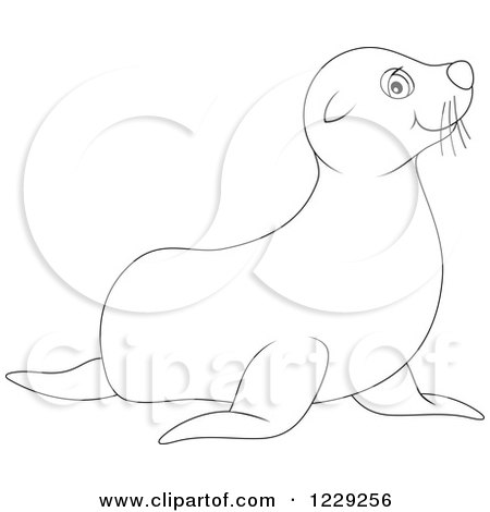 Clipart of an Outlined Cute Sea Lion - Royalty Free Vector Illustration by Alex Bannykh