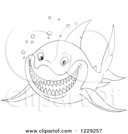 Clipart of an Outlined Grinning Shark - Royalty Free Vector Illustration by Alex Bannykh