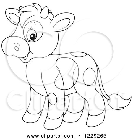 Clipart of an Outlined Cute Cow - Royalty Free Vector Illustration by Alex Bannykh
