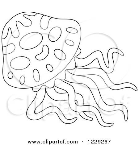 Clipart of an Outlined Jellyfish - Royalty Free Vector Illustration by Alex Bannykh