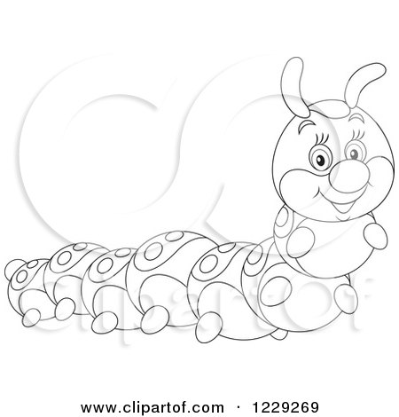 Clipart of an Outlined Cute Happy Caterpillar - Royalty Free Vector Illustration by Alex Bannykh