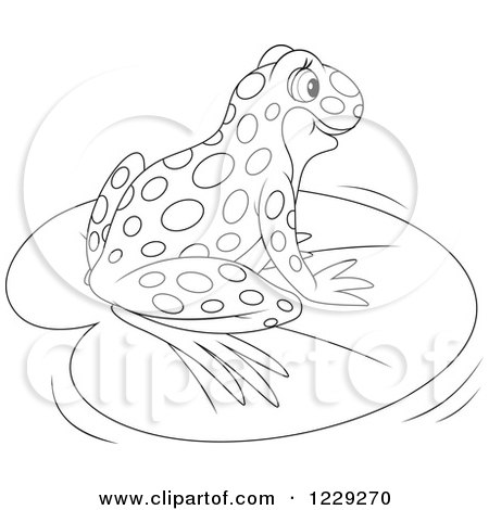 Clipart of an Outlined Cute Happy Frog on a Lily Pad - Royalty Free Vector Illustration by Alex Bannykh