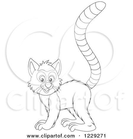 Clipart of an Outlined Cute Lemur - Royalty Free Vector Illustration by Alex Bannykh
