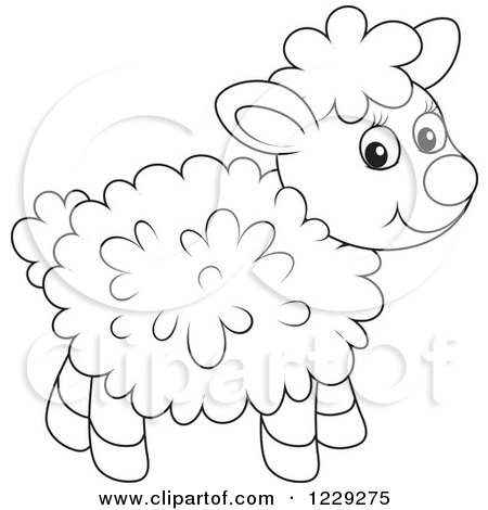 Clipart of an Outlined Cute Lamb - Royalty Free Vector Illustration by Alex Bannykh