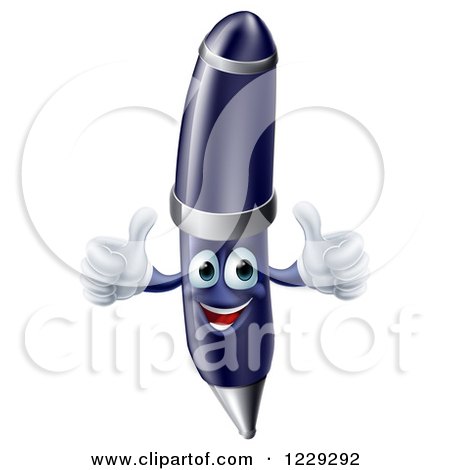 Clipart of a Happy Pen Character Holding Two Thumbs up - Royalty Free Vector Illustration by AtStockIllustration