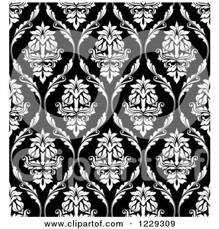 Clipart of a Seamless Black and White Arabesque Damask Background Pattern 6 - Royalty Free Vector Illustration by Vector Tradition SM