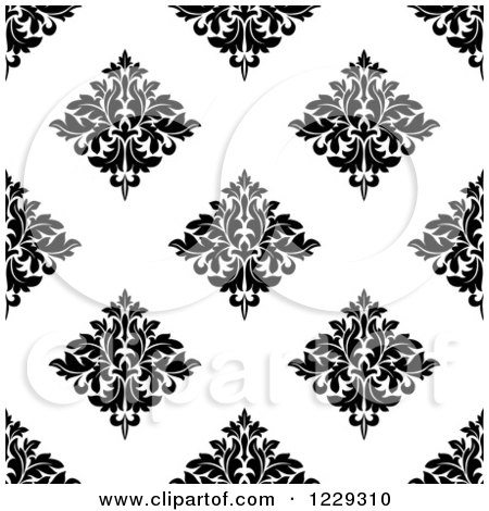 Clipart of a Seamless Black and White Arabesque Damask Background Pattern 4 - Royalty Free Vector Illustration by Vector Tradition SM