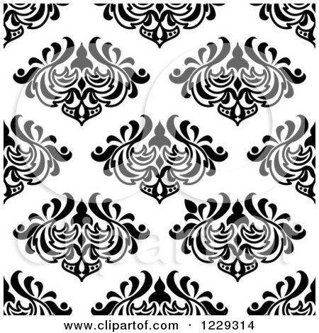Clipart of a Seamless Black and White Arabesque Damask Background Pattern - Royalty Free Vector Illustration by Vector Tradition SM