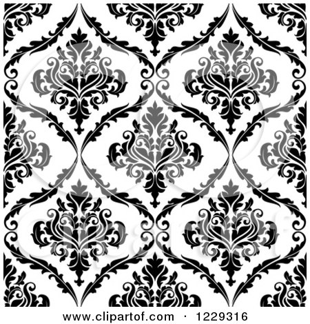 Clipart of a Seamless Black and White Arabesque Damask Background Pattern 7 - Royalty Free Vector Illustration by Vector Tradition SM