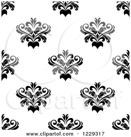 Clipart of a Seamless Black and White Arabesque Damask Background Pattern 2 - Royalty Free Vector Illustration by Vector Tradition SM