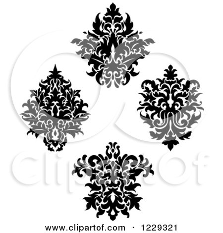 Clipart of Black and White Arabesque Damask Designs 3 - Royalty Free Vector Illustration by Vector Tradition SM