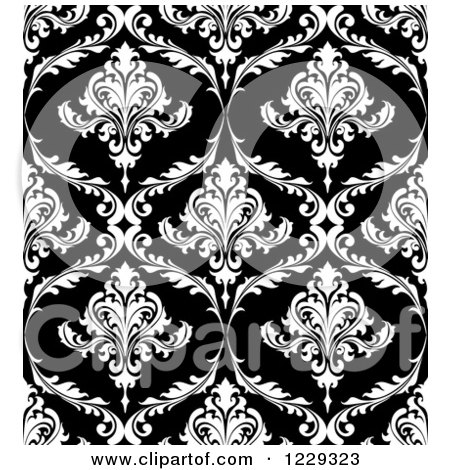 Clipart of a Seamless Black and White Arabesque Damask Background Pattern 5 - Royalty Free Vector Illustration by Vector Tradition SM