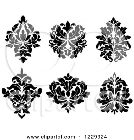 Clipart of Black and White Arabesque Damask Designs - Royalty Free Vector Illustration by Vector Tradition SM