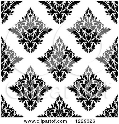 Clipart of a Seamless Black and White Arabesque Damask Background Pattern 3 - Royalty Free Vector Illustration by Vector Tradition SM