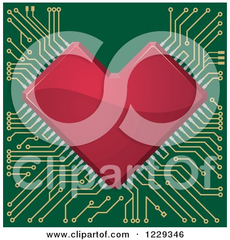 Clipart of a Red Circuit Heart Motherboard - Royalty Free Vector Illustration by Vector Tradition SM
