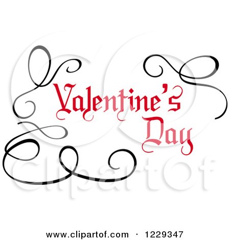 Clipart of Red Valentines Day Text with Black Swirls - Royalty Free Vector Illustration by Vector Tradition SM