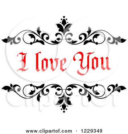 Clipart of Red I Love You Text and Black Vines - Royalty Free Vector Illustration by Vector Tradition SM