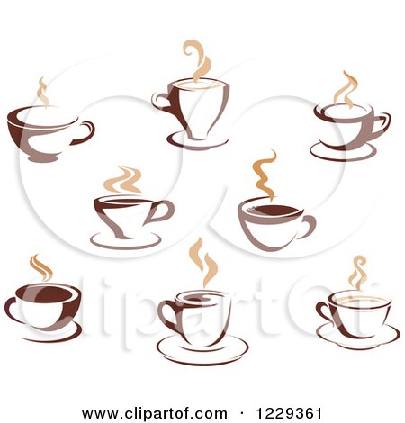 Clipart of Tan and Brown Steamy Coffee Cups - Royalty Free Vector Illustration by Vector Tradition SM