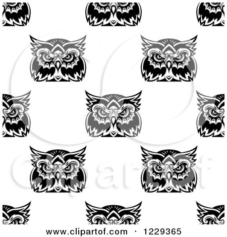 Clipart of a Seamless Pattern Background of Owls in Black and White 4 - Royalty Free Vector Illustration by Vector Tradition SM