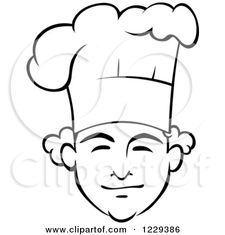 Clipart of a Happy Black and White Male Chef Wearing a Toque Hat 11 - Royalty Free Vector Illustration by Vector Tradition SM