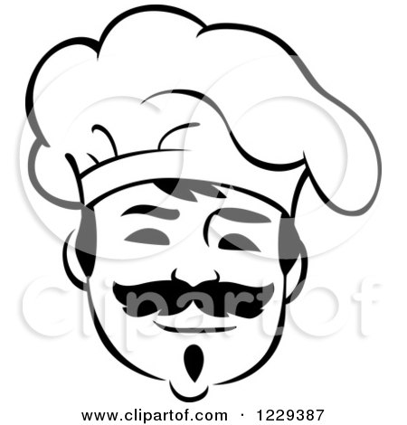 Clipart of a Happy Black and White Male Chef Wearing a Toque Hat 14 - Royalty Free Vector Illustration by Vector Tradition SM