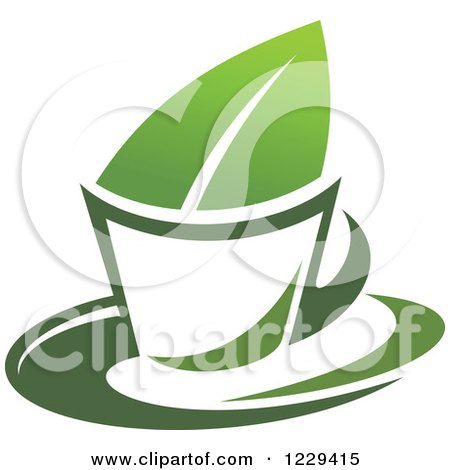 Clipart of a Green Tea Cup and Leaf - Royalty Free Vector Illustration by Vector Tradition SM