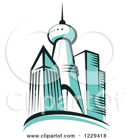 Clipart of Turquoise Skyscrapers 2 - Royalty Free Vector Illustration by Vector Tradition SM