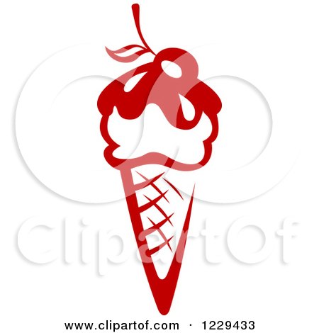 Clipart of a Red Waffle Ice Cream Cone with a Cherry - Royalty Free Vector Illustration by Vector Tradition SM