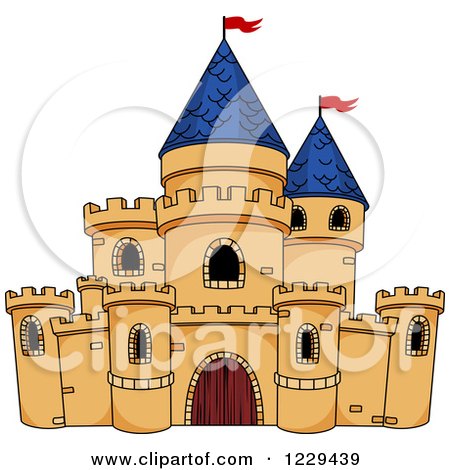 Clipart of a Fantasy Castle with Blue Turrets - Royalty Free Vector Illustration by Vector Tradition SM