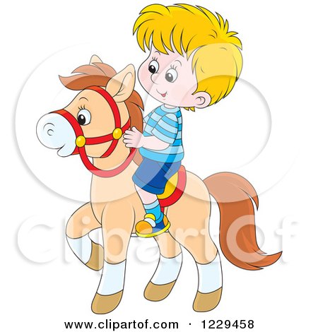 Clipart of a Caucasian Blond Boy Riding a Pony - Royalty Free Vector Illustration by Alex Bannykh