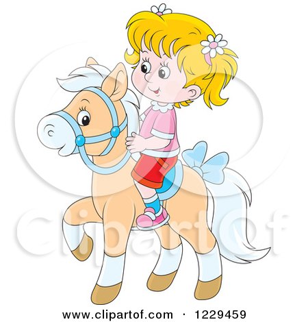 Clipart of a Blond Caucasian Girl Riding a Pony - Royalty Free Vector Illustration by Alex Bannykh