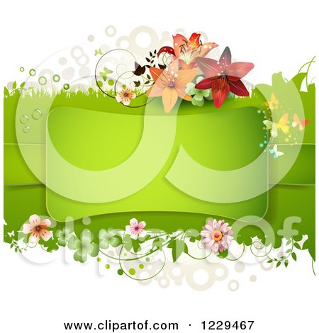 Clipart of a Frame over Green with Flowers Shamrocks and Lilies - Royalty Free Vector Illustration by merlinul