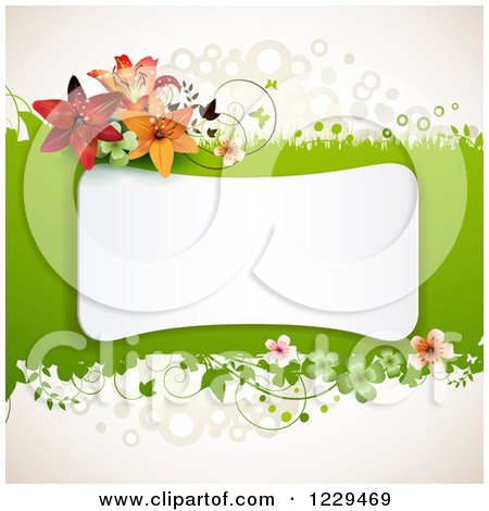 Clipart of a White Frame over Green with Flowers Shamrocks and Lilies - Royalty Free Vector Illustration by merlinul