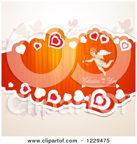 Clipart of Valentines Day Text with Cupid Hearts and Butterflies on off White - Royalty Free Vector Illustration by merlinul