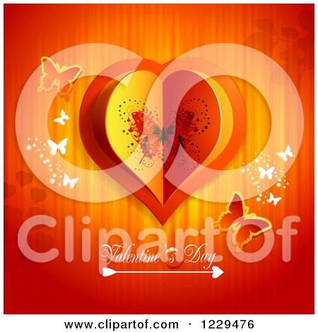 Clipart of Valentines Day Text Under a Heart with Butterflies and Lights - Royalty Free Vector Illustration by merlinul