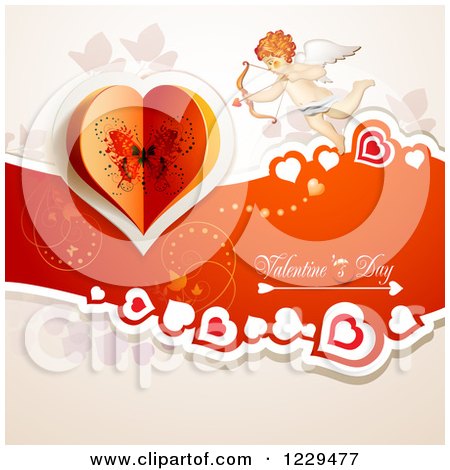 Clipart of Valentines Day Text with Cupid Hearts and Butterflies - Royalty Free Vector Illustration by merlinul