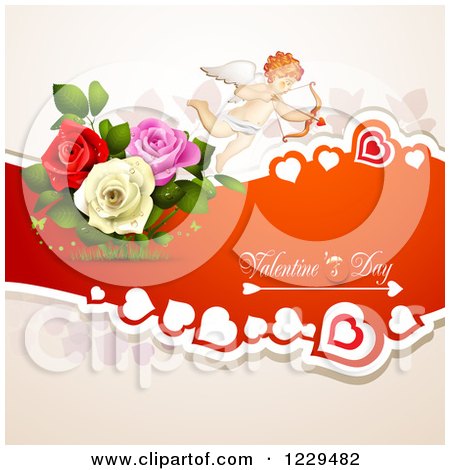 Clipart of Valentines Day Text with Cupid Hearts and Roses - Royalty Free Vector Illustration by merlinul