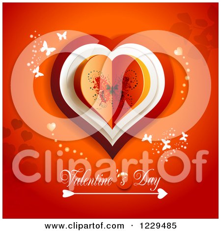 Clipart of Valentines Day Text Under a Heart with Butterflies on Red - Royalty Free Vector Illustration by merlinul