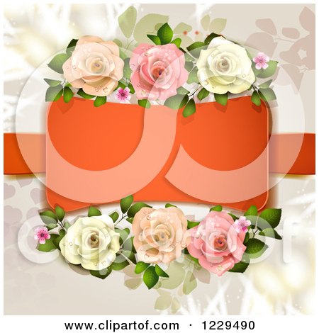 Clipart of a Frame with Roses and Hearts over Branches - Royalty Free Vector Illustration by merlinul