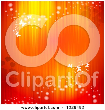 Clipart of a Valentine Background of Red and Orange Lights with Hearts and Butterflies - Royalty Free Vector Illustration by merlinul