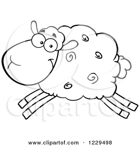Clipart of a Black and White Sheep Leaping - Royalty Free Vector Illustration by Hit Toon
