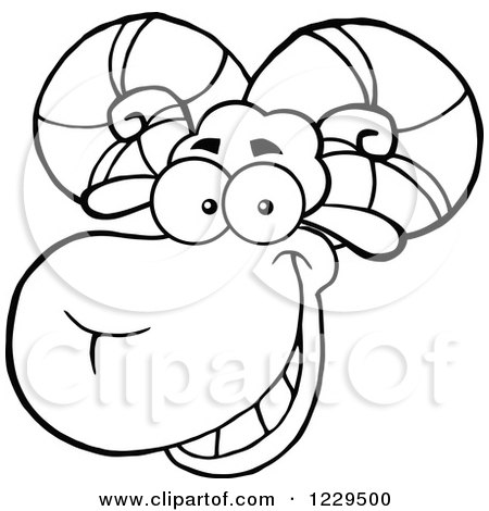 Clipart of a Happy Black and White White Ram Sheep Face Smiling - Royalty Free Vector Illustration by Hit Toon
