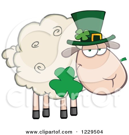 Clipart of a St Patricks Day Sheep with a Top Hat and Shamrock - Royalty Free Vector Illustration by Hit Toon